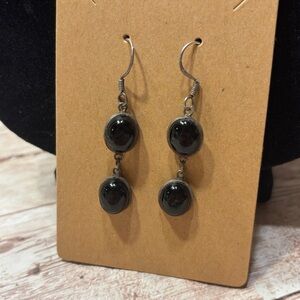 925 Sterling Silver Black Onyx Dangle Earrings Vintage